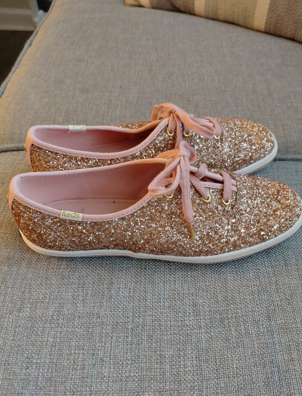 Keds X Kate Spade Rose Gold Glitter Pink Low-Top Sneakers Sz 7.5 - Picture 2 of 5